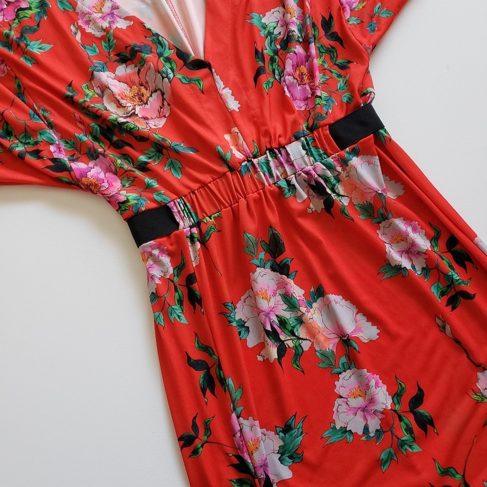 ASOS V Neck Floral Midi Dress Elastic Waist Dress - Picture 5 of 8